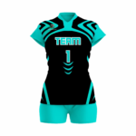 Custom Cyan Black Women Volleyball Team Uniform