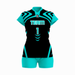 Custom Cyan Black Women Volleyball Team Uniform