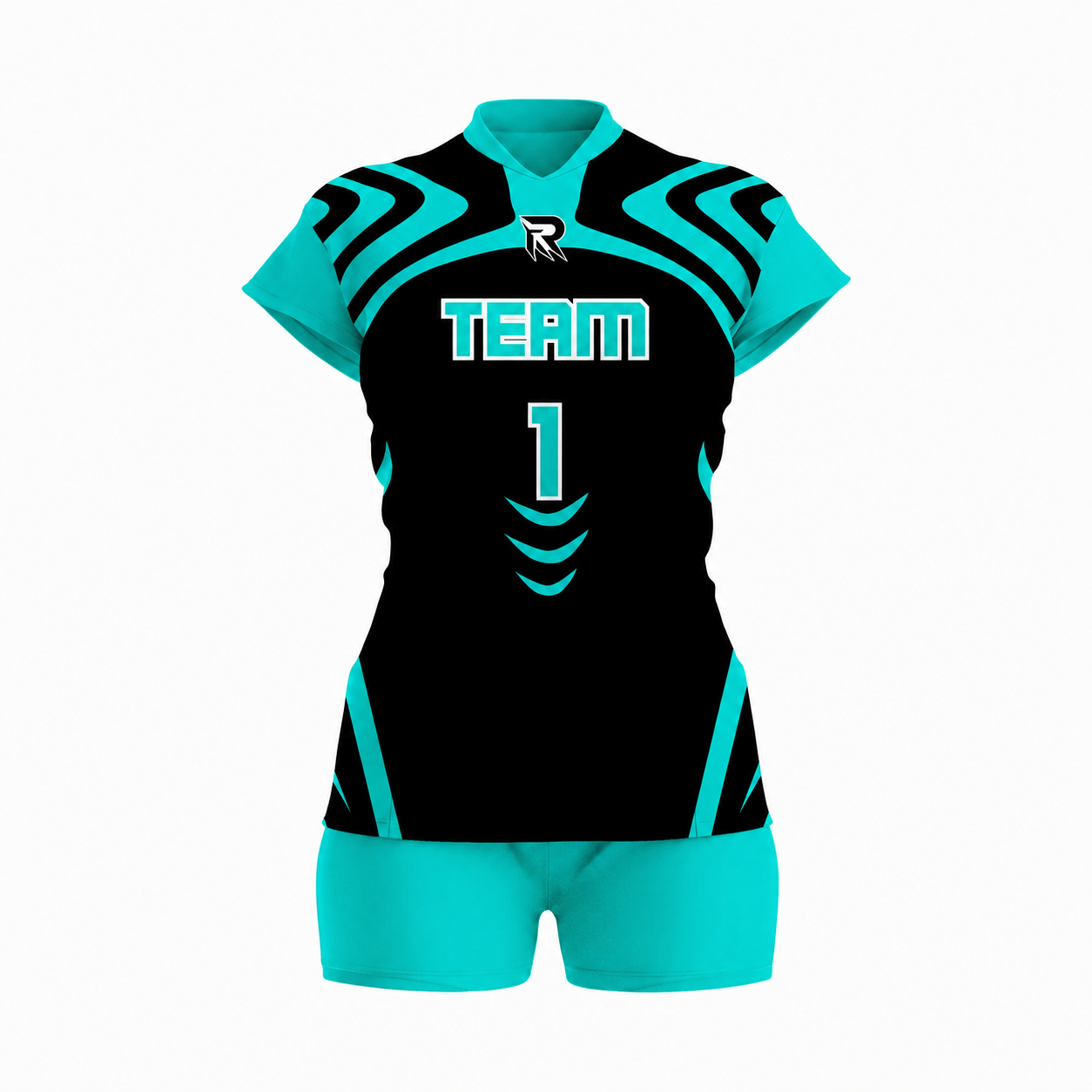 114 Custom Cyan Black Women Volleyball Team Uniform - Image 1