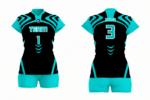 Custom Cyan Black Women Volleyball Team Uniform - Image 3