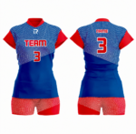Custom Red Blue Women Volleyball Team Uniform - Image 3