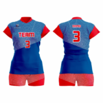 Custom Red Blue Women Volleyball Team Uniform - Image 3