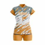 Custom Mustard gray white Women Volleyball Team Uniform