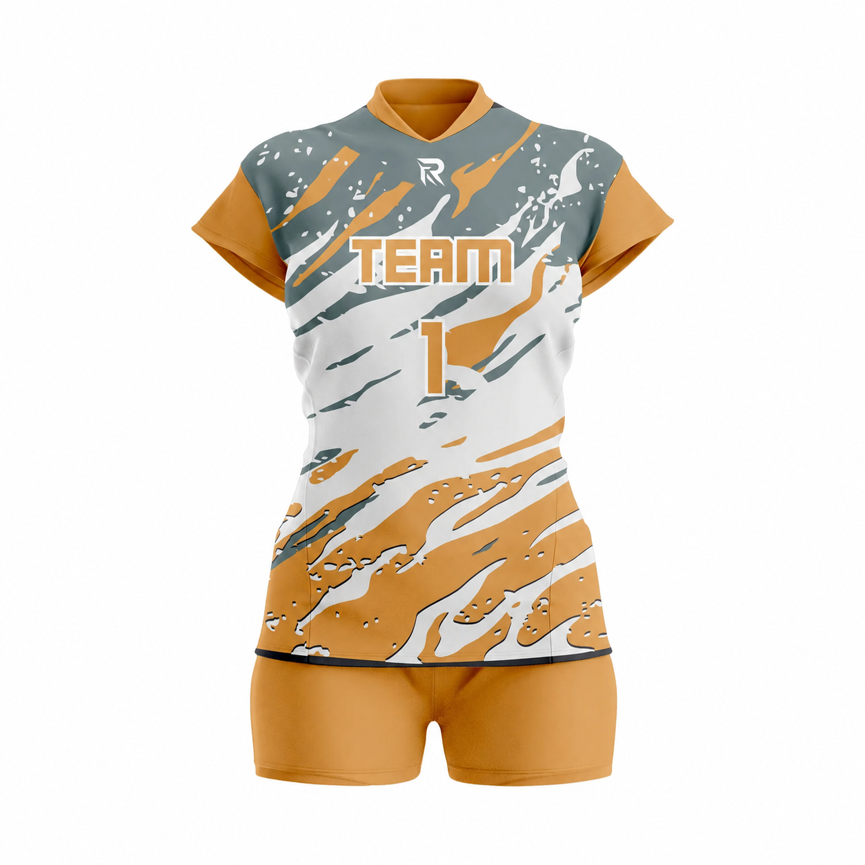 131 Custom Mustard gray white Women Volleyball Team Uniform - Image 1