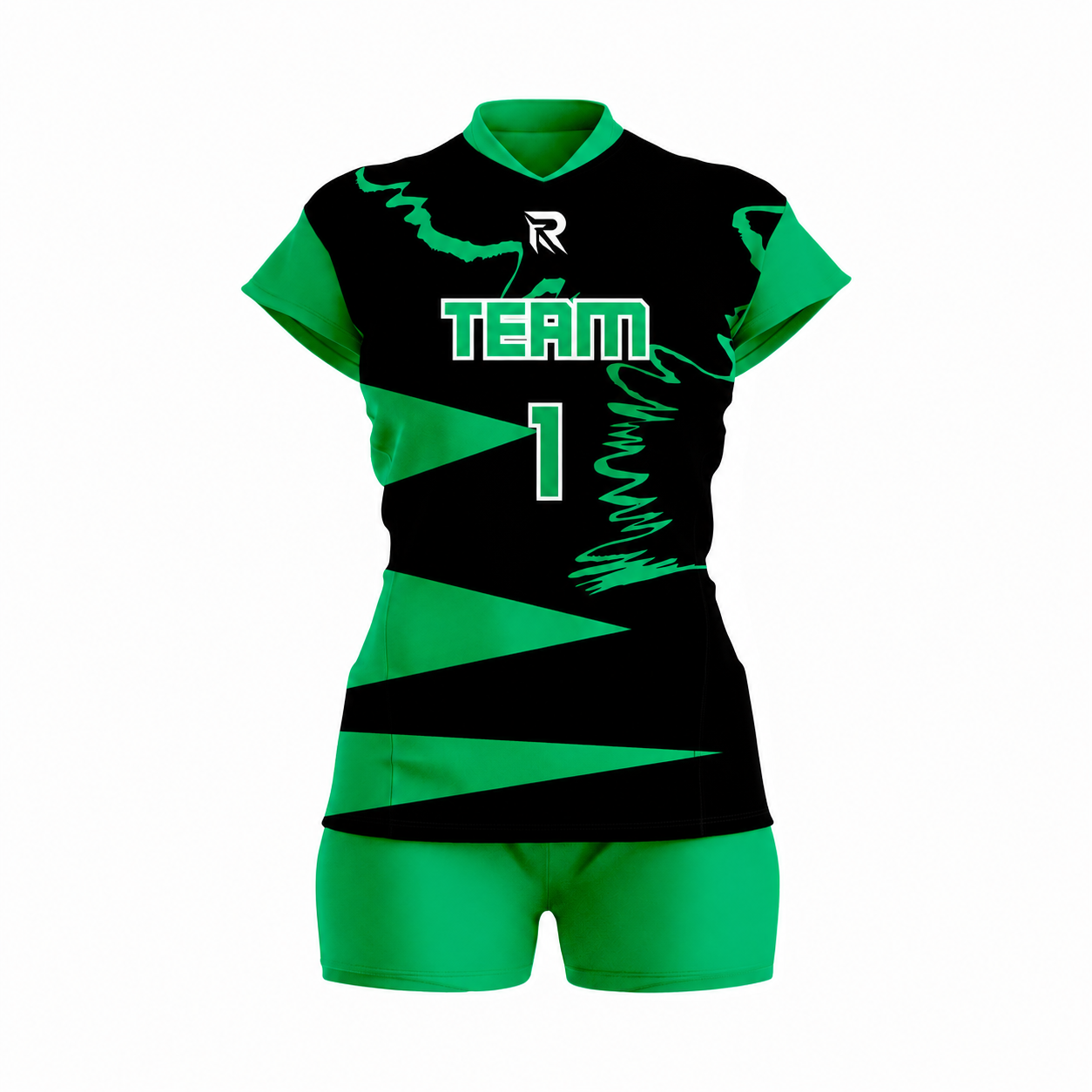 136 Custom Black green Women Volleyball Team Uniform - Image 1