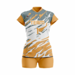 Custom Mustard gray white Women Volleyball Team Uniform