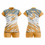 Custom Mustard gray white Women Volleyball Team Uniform - Image 3