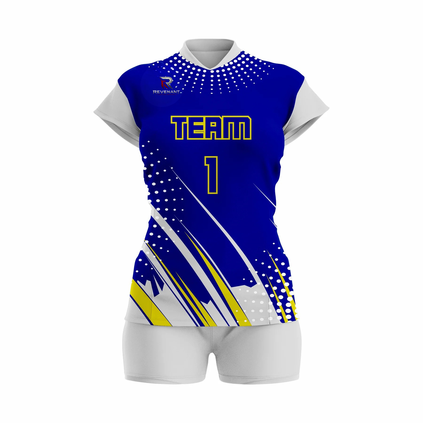 144 Custom Blue yellow white Women Volleyball Team Uniform - Image 1
