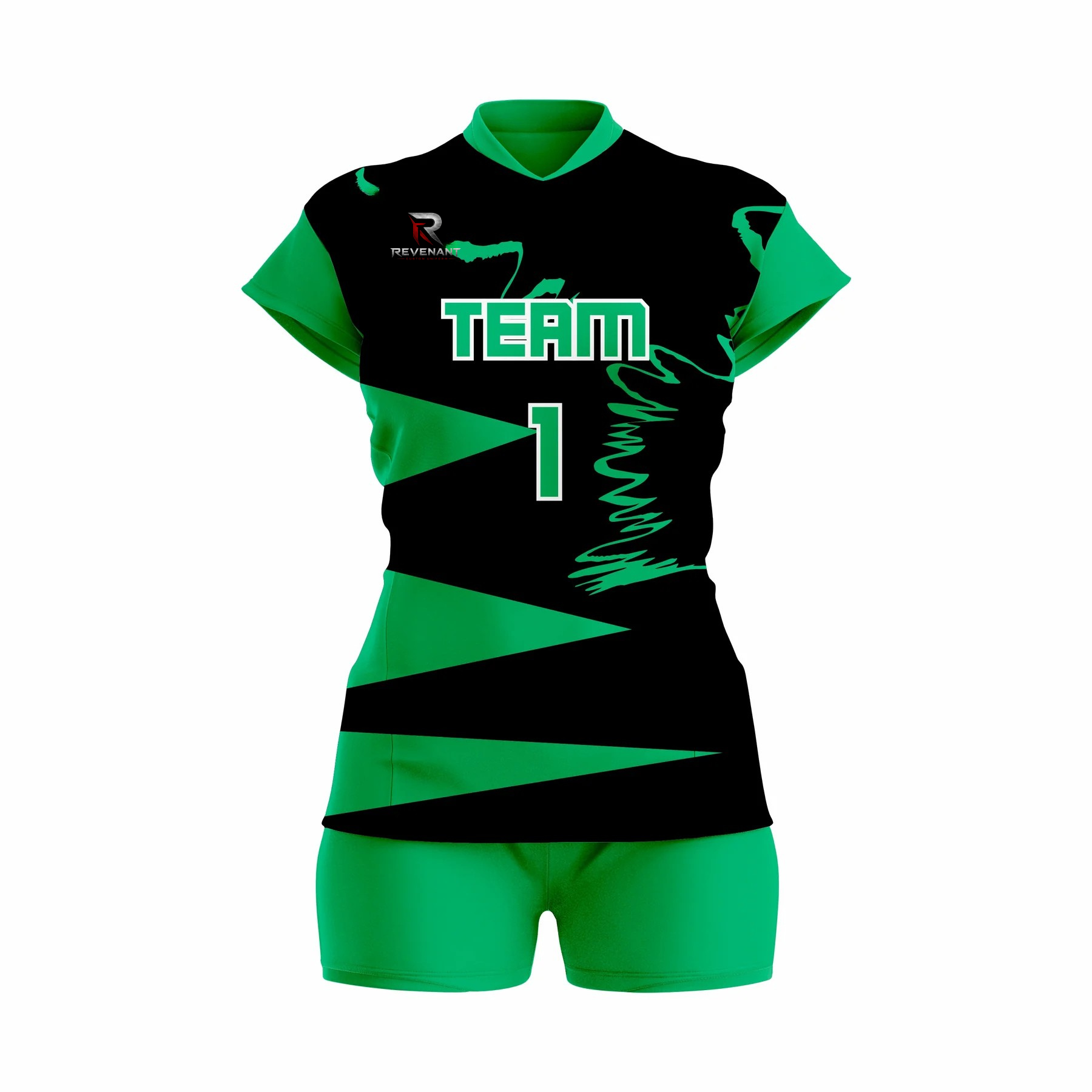 147 Custom Black green Women Volleyball Team Uniform - Image 1