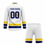 Custom White Yellow Navy Laced Hockey Uniform - Image 2
