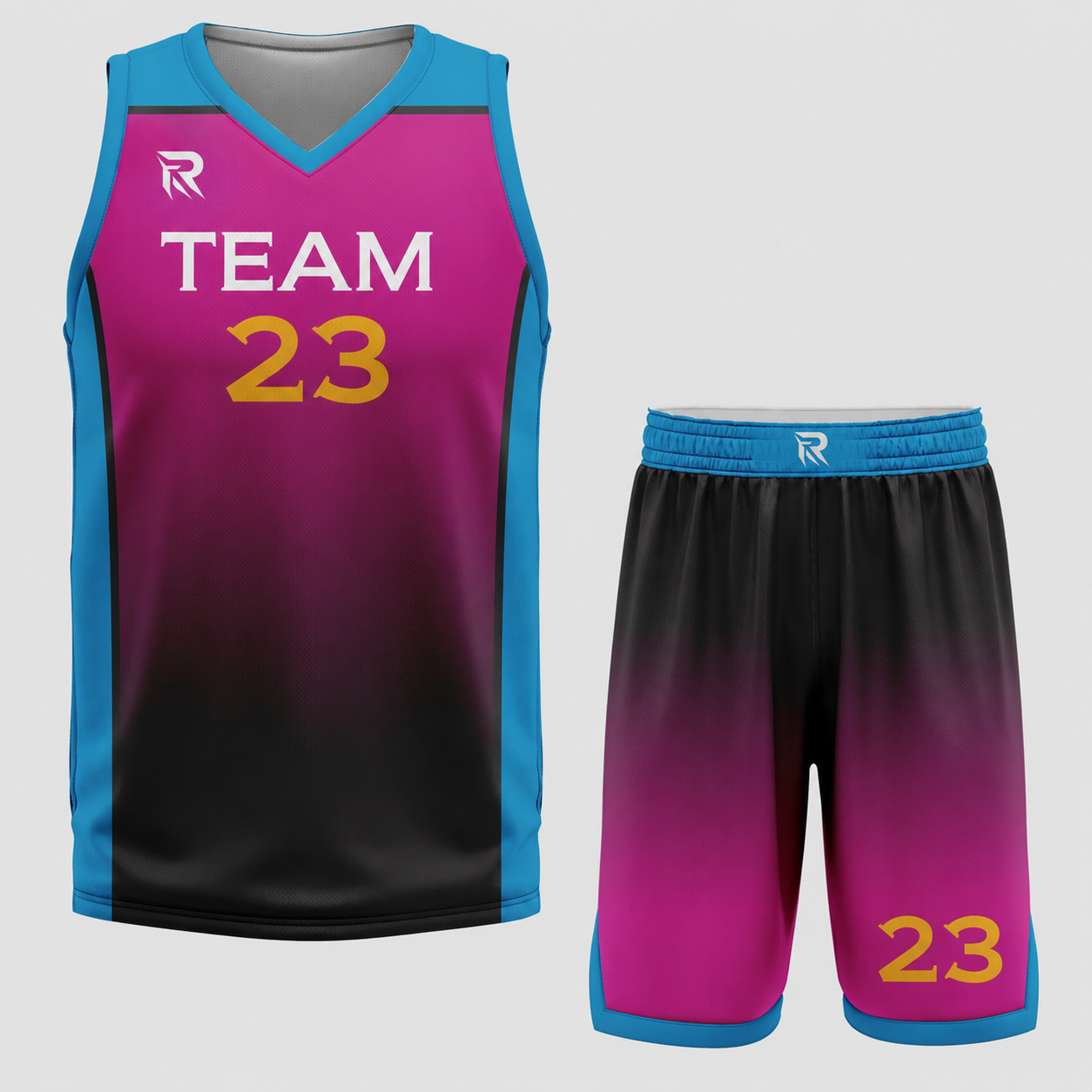 18 Custom Black Pink- Blue Authentic Throwback Basketball Uniform - Image 1