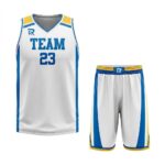 Custom White yellow- Blue Authentic Throwback Basketball Uniform