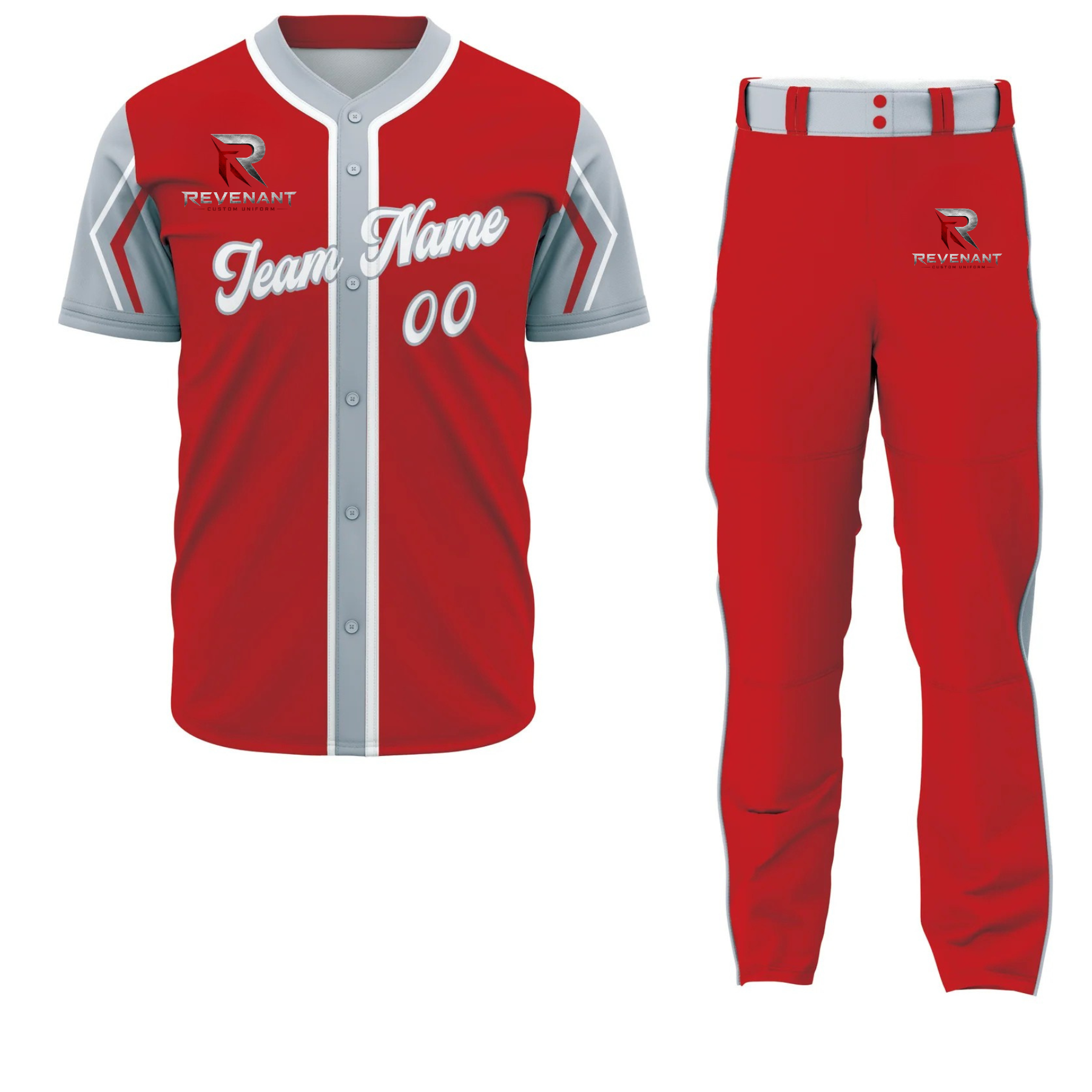 2 Custom Red Gray-White Authentic Baseball Uniform - Image 1