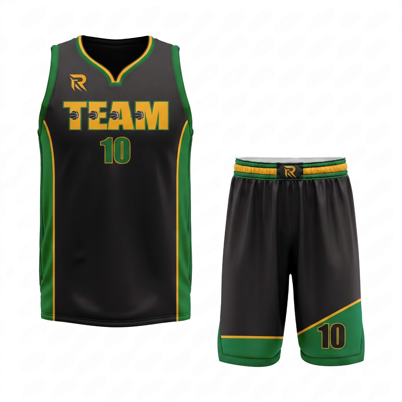 20 Custom Black Green- Yellow Authentic Throwback Basketball Uniform - Image 1