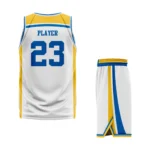 Custom White yellow- Blue Authentic Throwback Basketball Uniform - Image 2