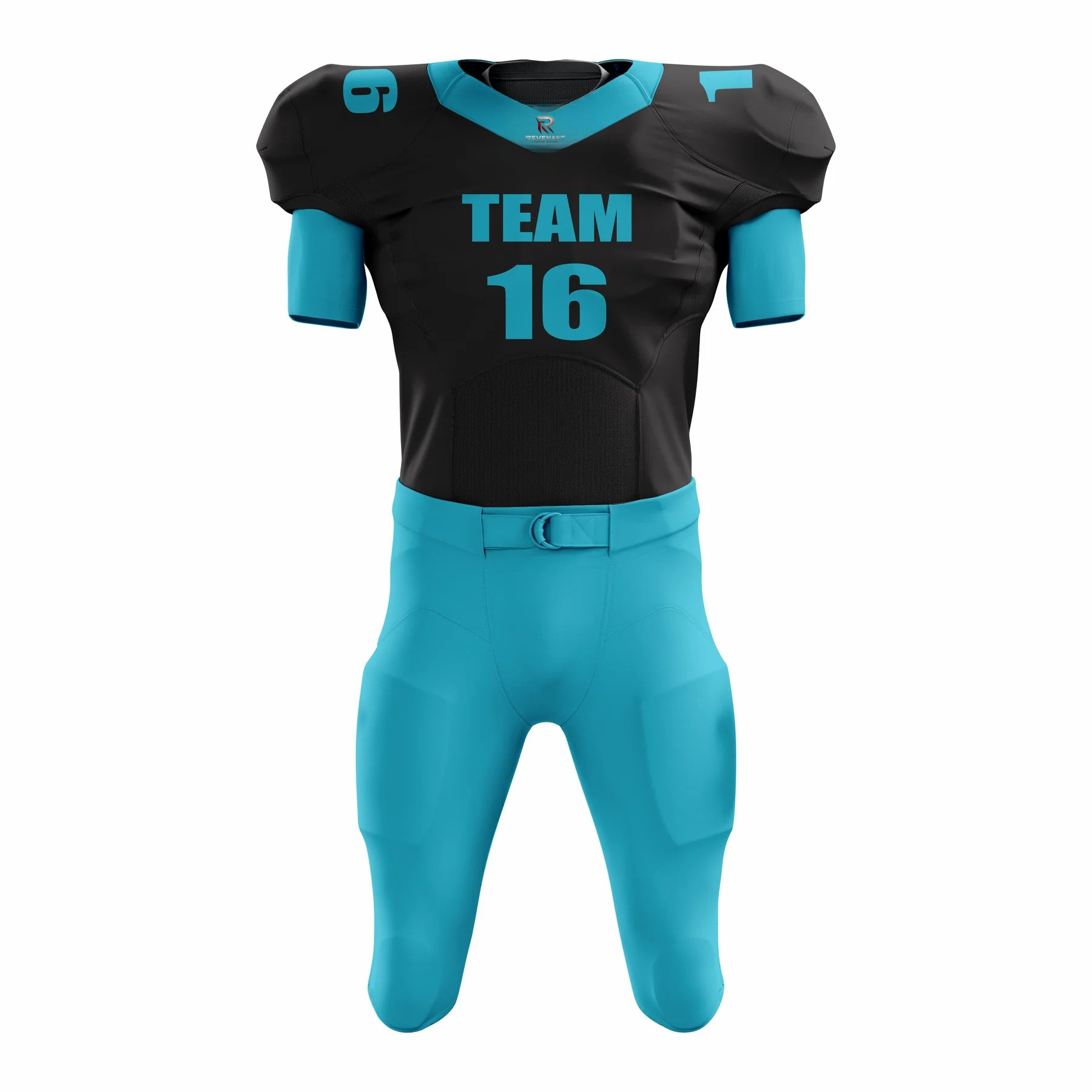35 Custom Cyan Black Authentic Football Uniform (with Integrated Pads) - Image 1