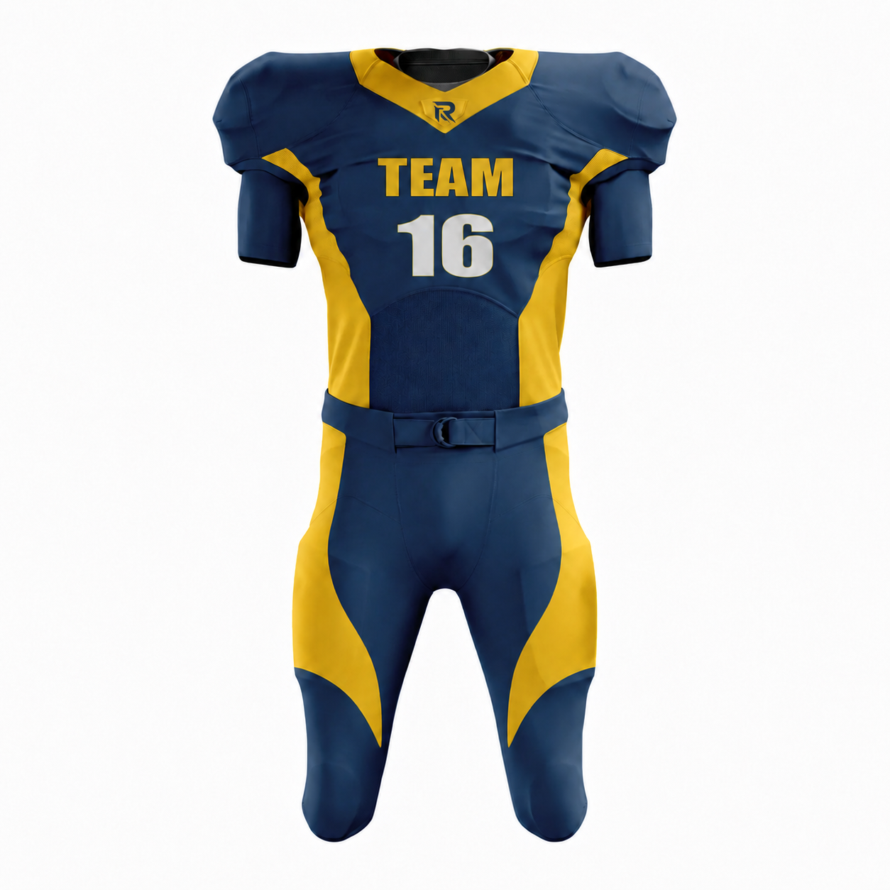 43 Custom Blue Yellow Authentic Football Uniform (with Integrated Pads) - Image 1