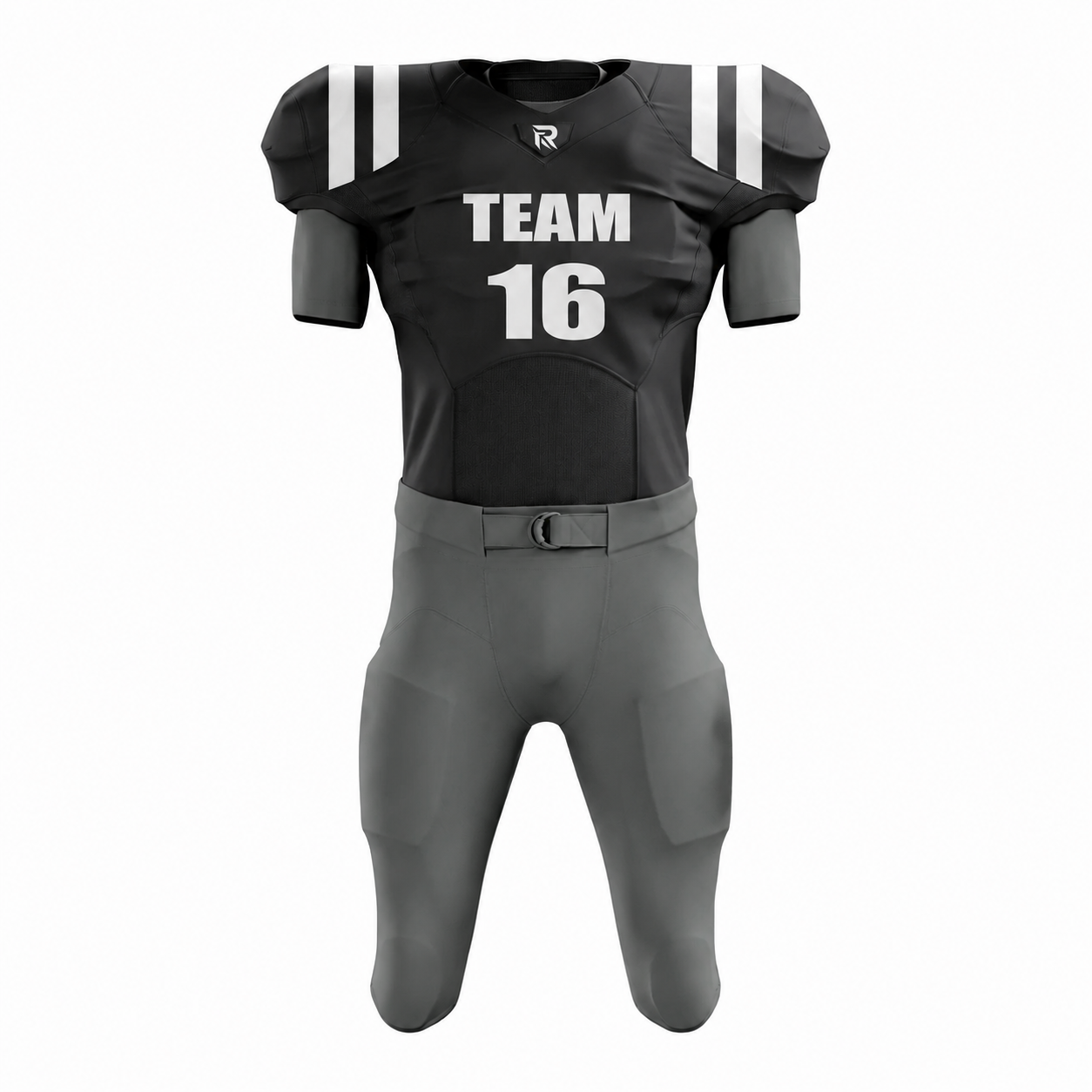 49 Custom Grey Black Authentic Football Uniform (with Integrated Pads) - Image 1