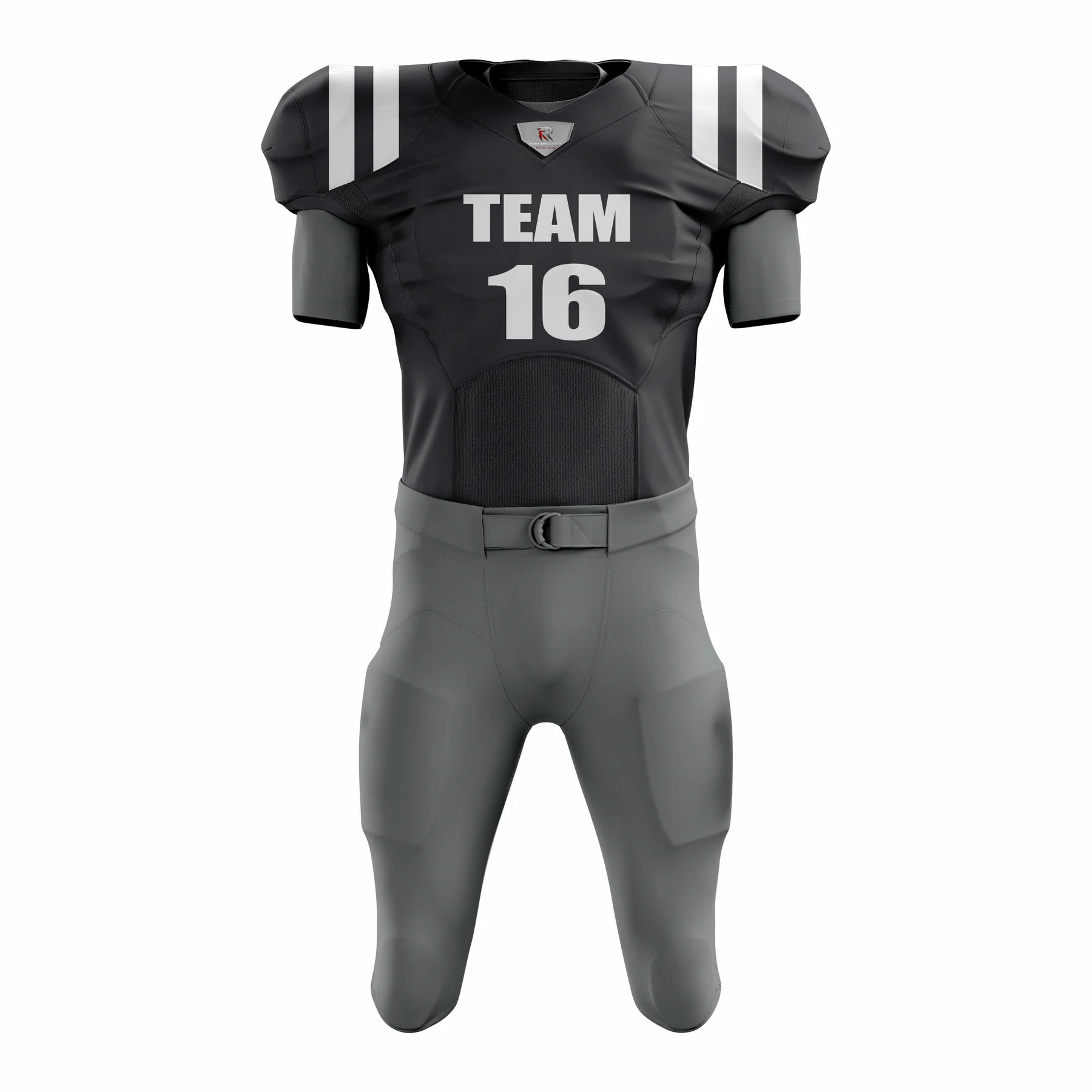 49 Custom Grey Black Authentic Football Uniform (with Integrated Pads) - Image 1