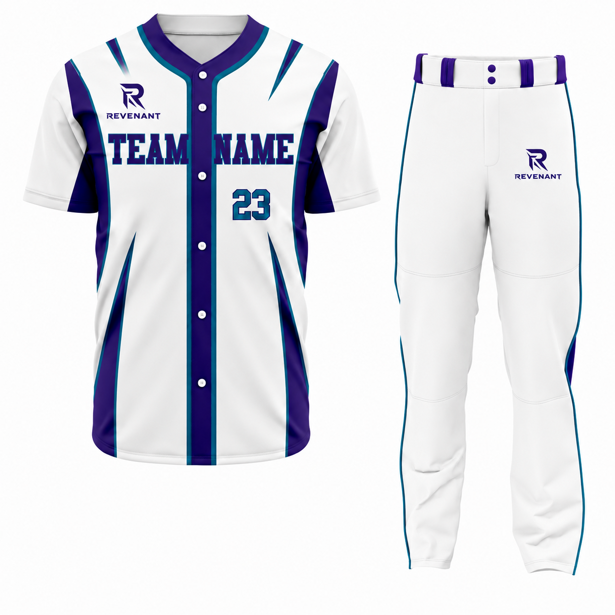 6 Custom Navy Blue- White Green Authentic Baseball Uniform - Image 1