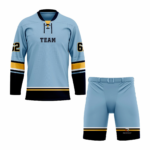 Custom Blue Black Yellow Laced Hockey Uniform