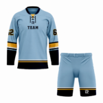 Custom Blue Black Yellow Laced Hockey Uniform