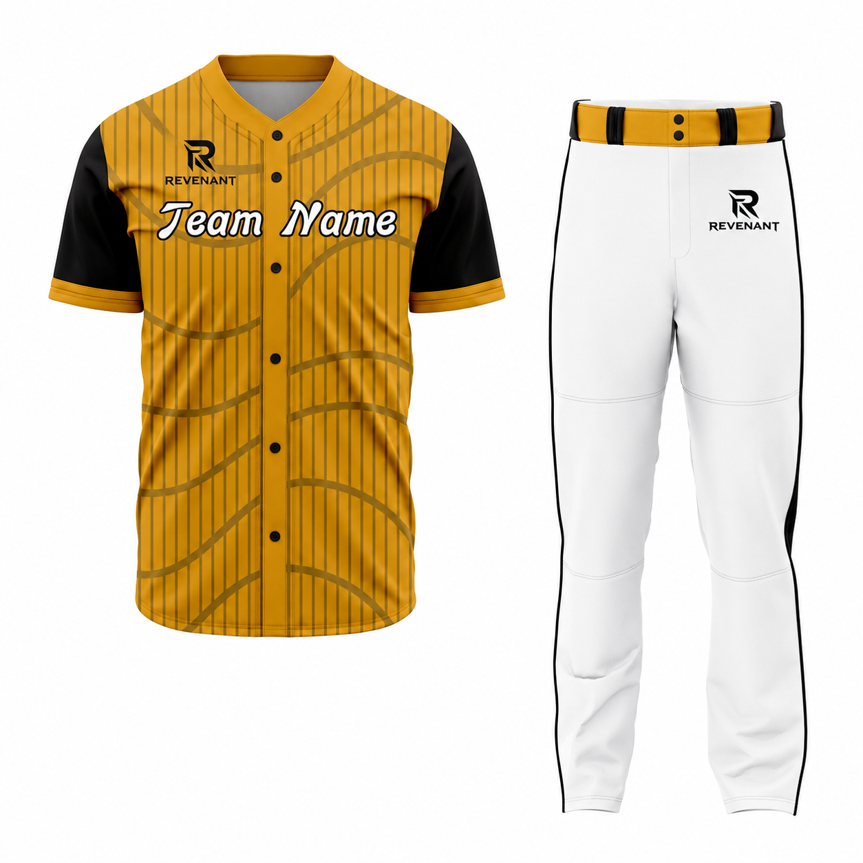 7 Custom Yellow Black Pinstripe Black-White Authentic Baseball Uniform - Image 1