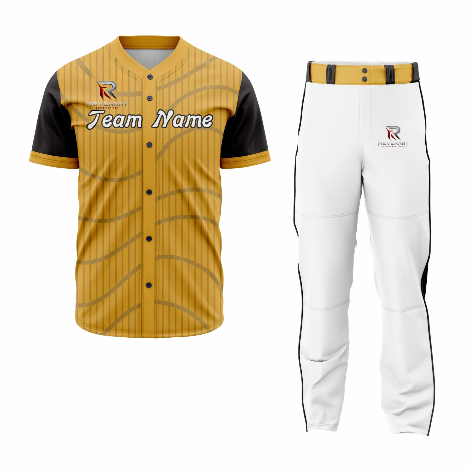 7 Custom Yellow Black Pinstripe Black-White Authentic Baseball Uniform - Image 1