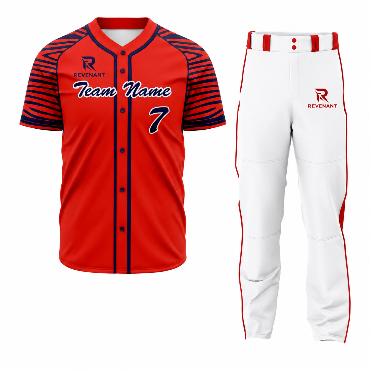 8 Custom Red Navy Blue Pinstripe Authentic Baseball Uniform - Image 1