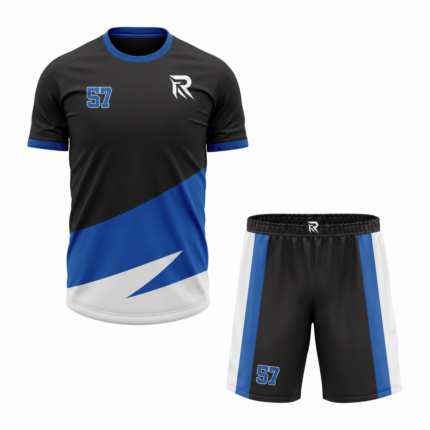 Custom Black Blue white Sublimation Soccer Uniform