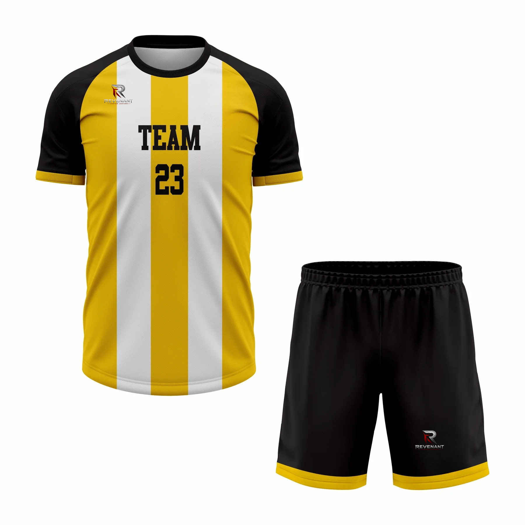 84 Custom Yellow Black white Sublimation Soccer Uniform - Image 1