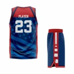 Custom Navy Red- White Authentic Throwback Basketball Uniform - Image 2